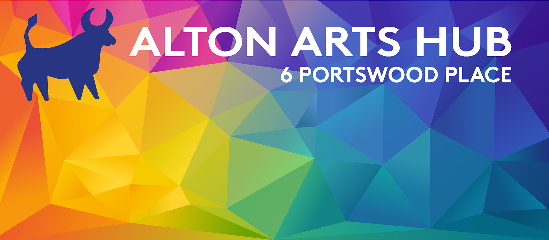 An image of the colourful Alton Arts Hub signage, which appears on the front of the unit in Portswood Place